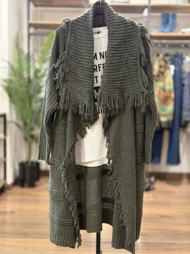 Cardigan maxi con frange