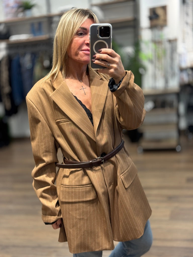 Giacca over gessata con tintura