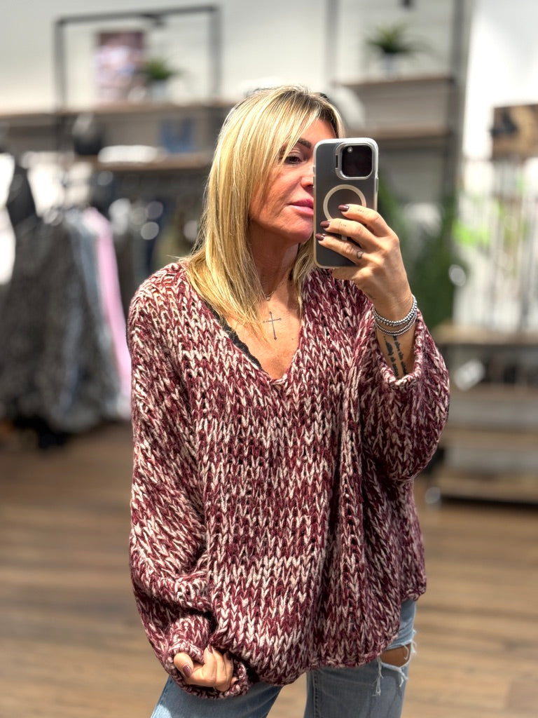 Maglia scollatura a V doppio colore