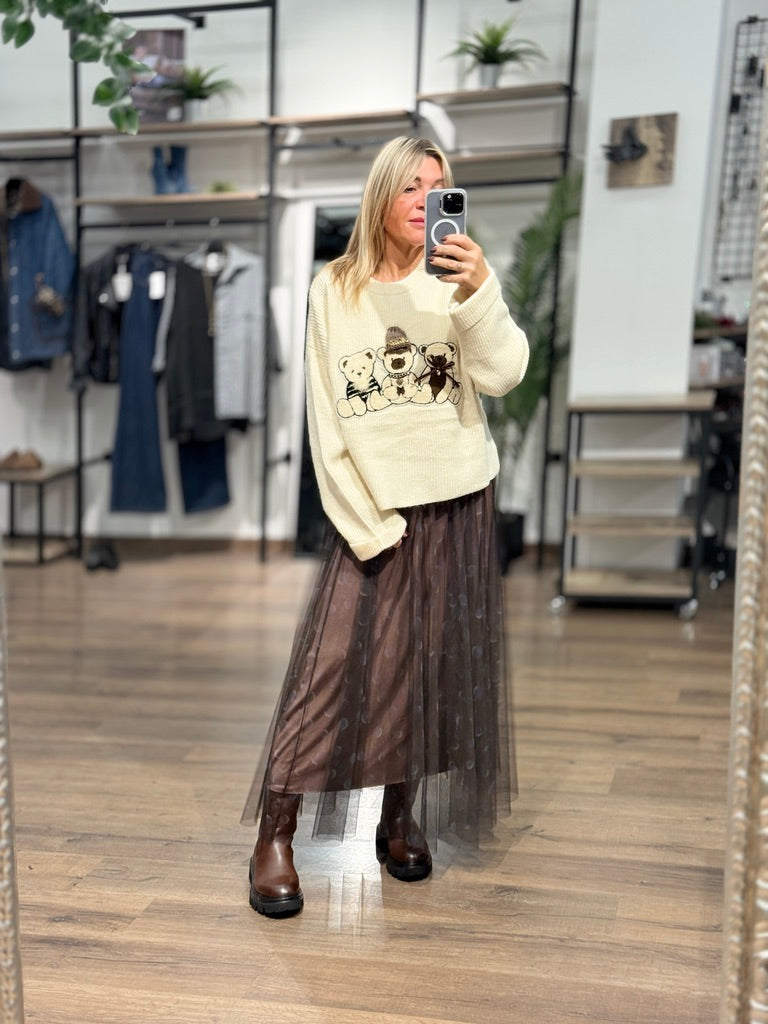 Gonna in tulle con pois blu