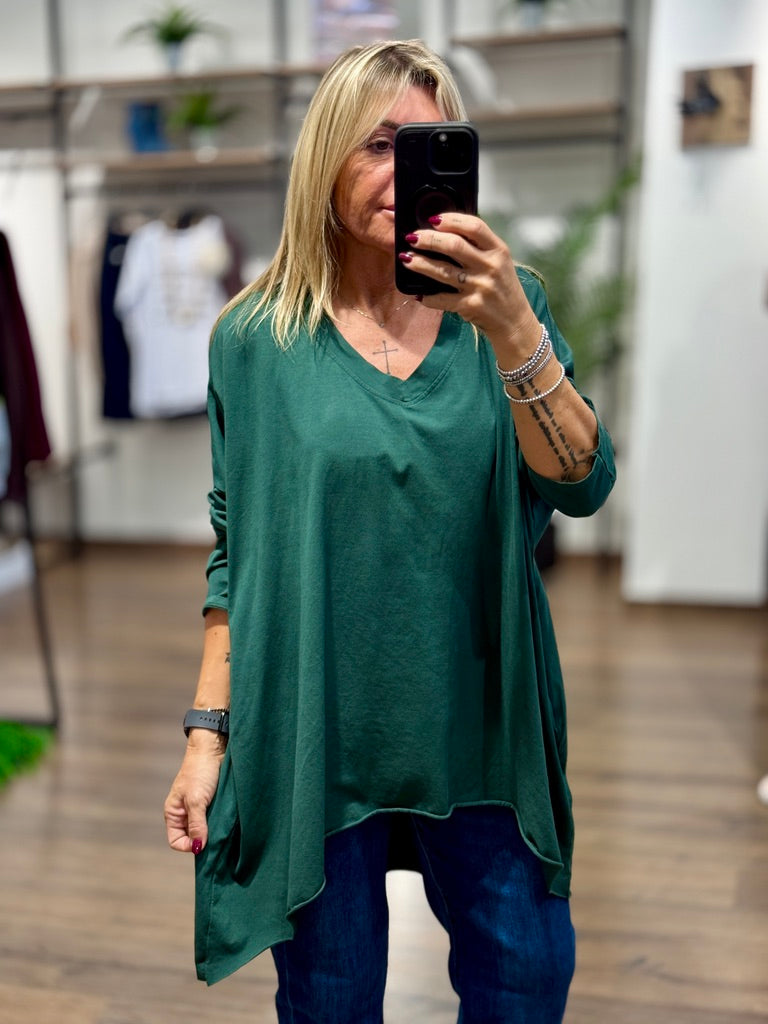 Maxi t-shirt manca lunga con scolla a V