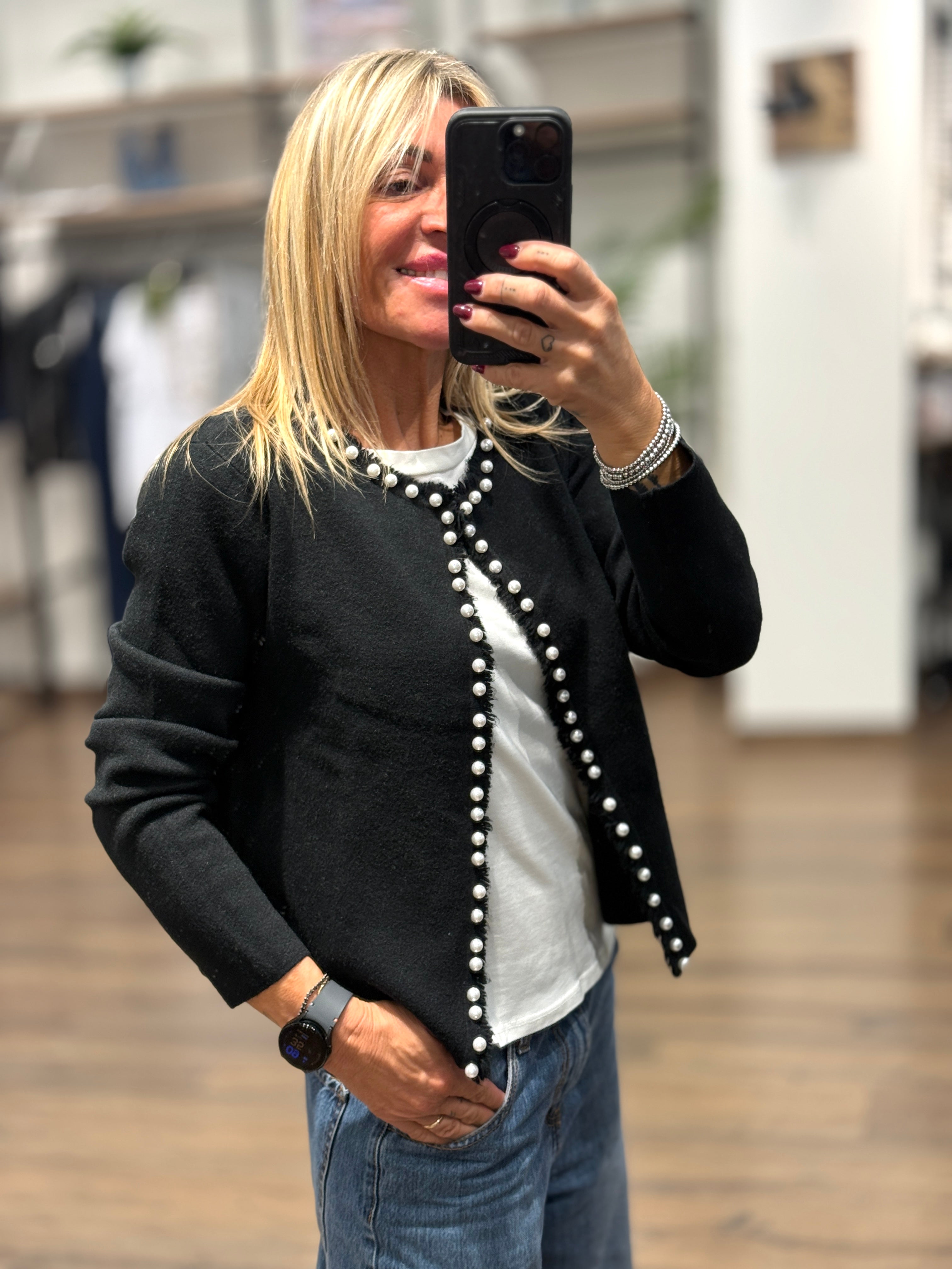 Maglia aperta con perle