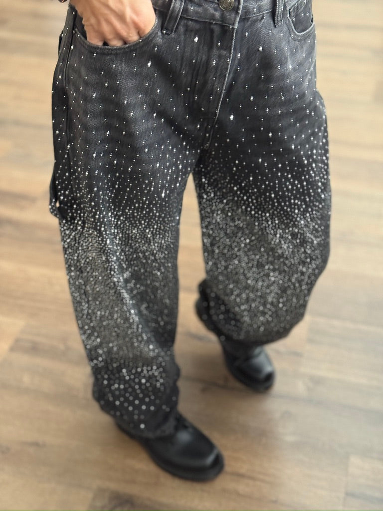 Jeans baggy con brillantini