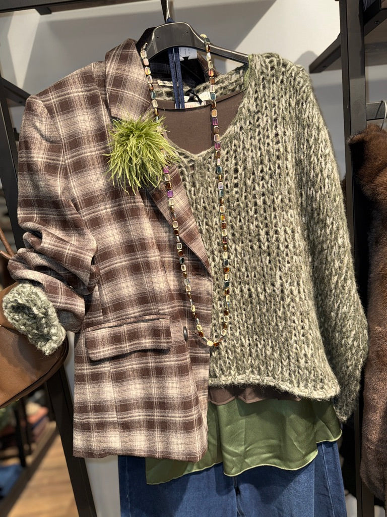 Maglione scollo a V bicolor