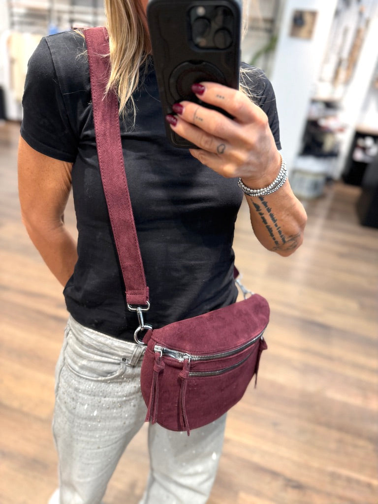Marsupio in tessuto effetto scamosciato con zip