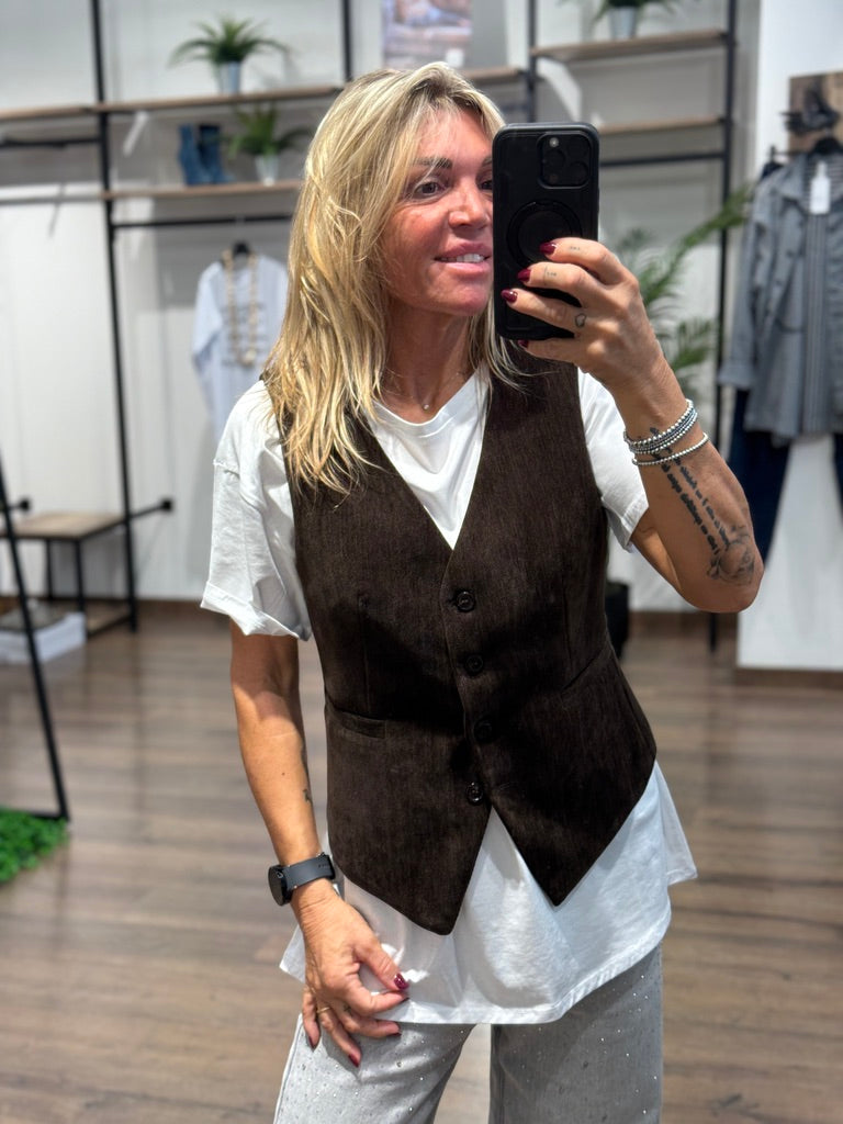 Gilet in tessuto velluto liscio