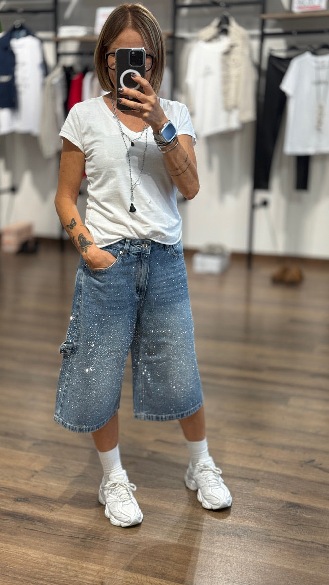 Bermuda in jeans con brillantini