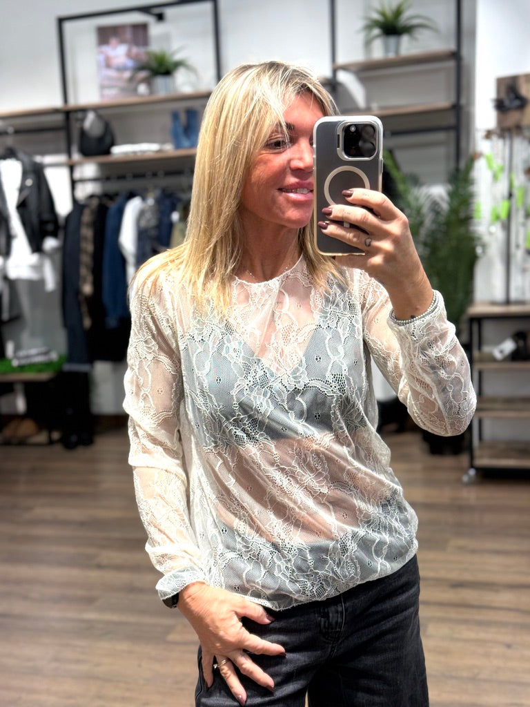 T-shirt in pizzo manica lunga