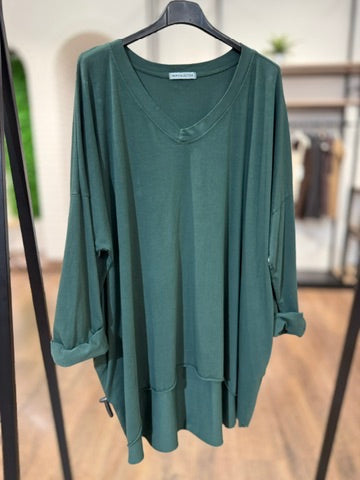 Maxi t-shirt manca lunga con scolla a V