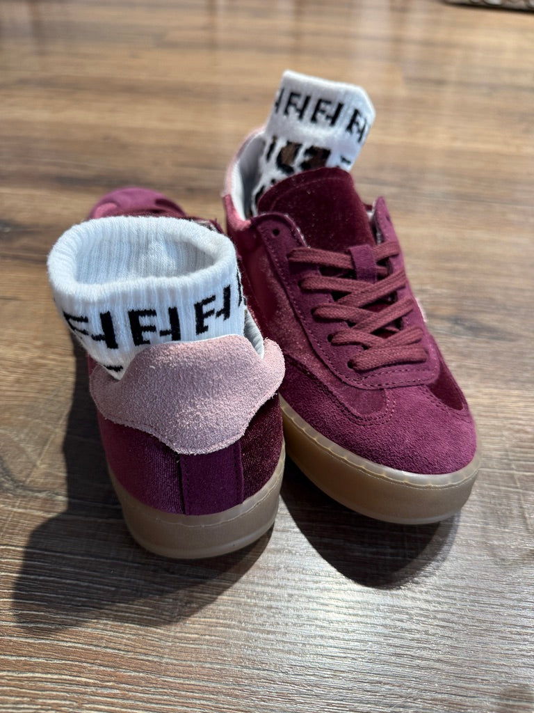 Sneakers in tessuto con inserti in pelle