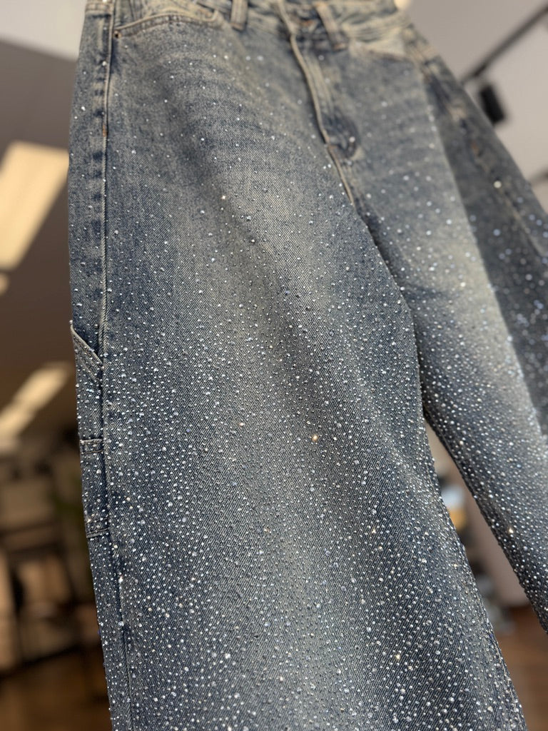 Jeans baggy con brillantini