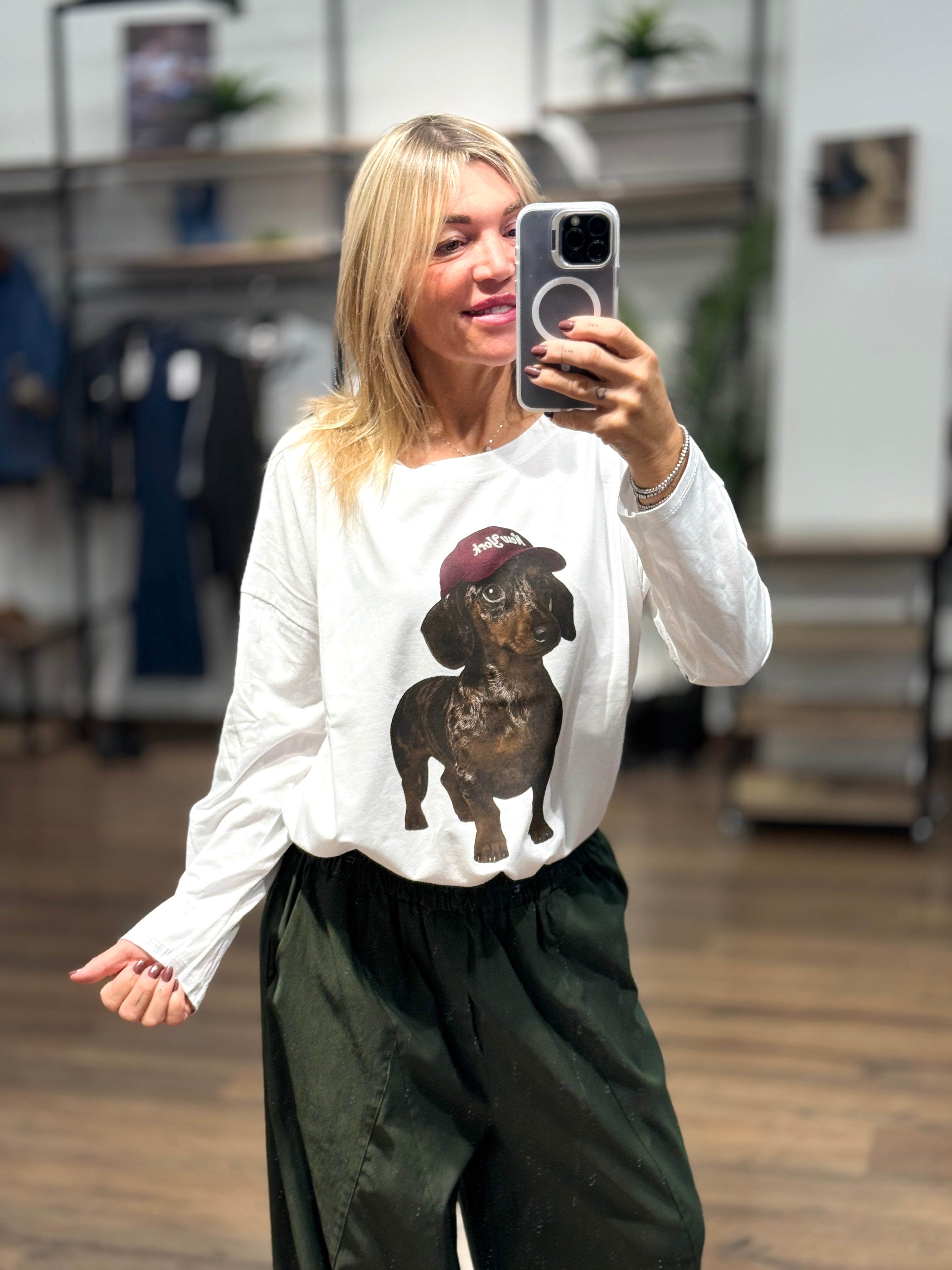 T-shirt manica lunga con stampa bassotto