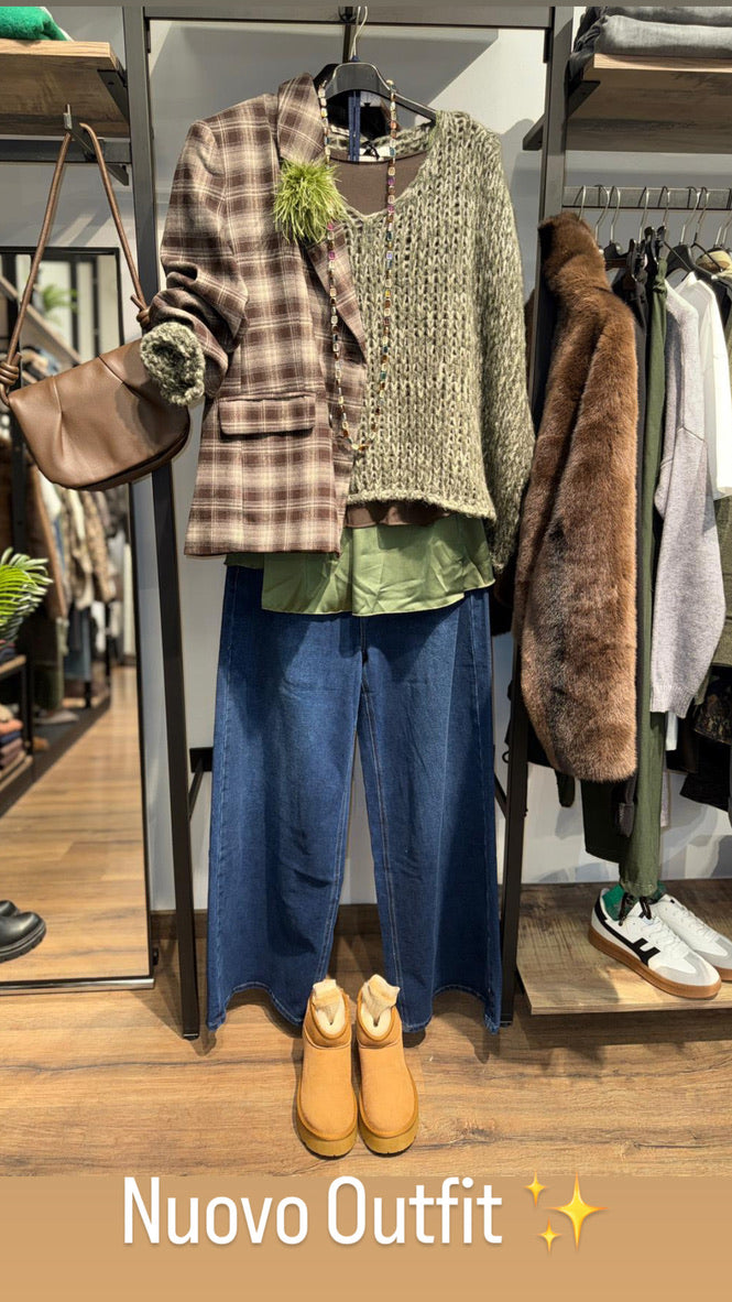 Maglione scollo a V bicolor