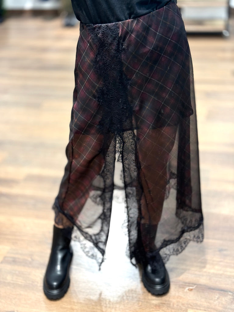 Gonna con pizzo in tessuto semitrasparente