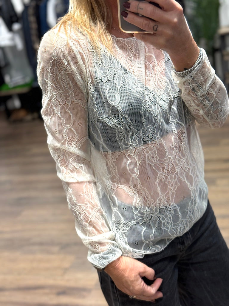 T-shirt in pizzo manica lunga