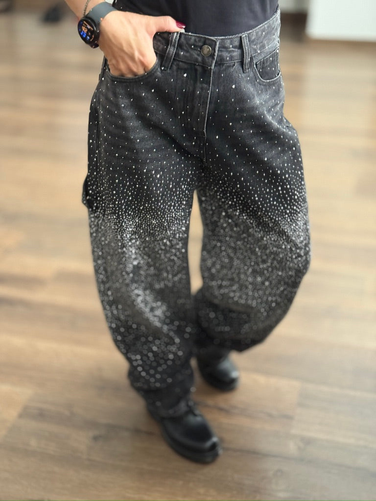 Jeans baggy con brillantini