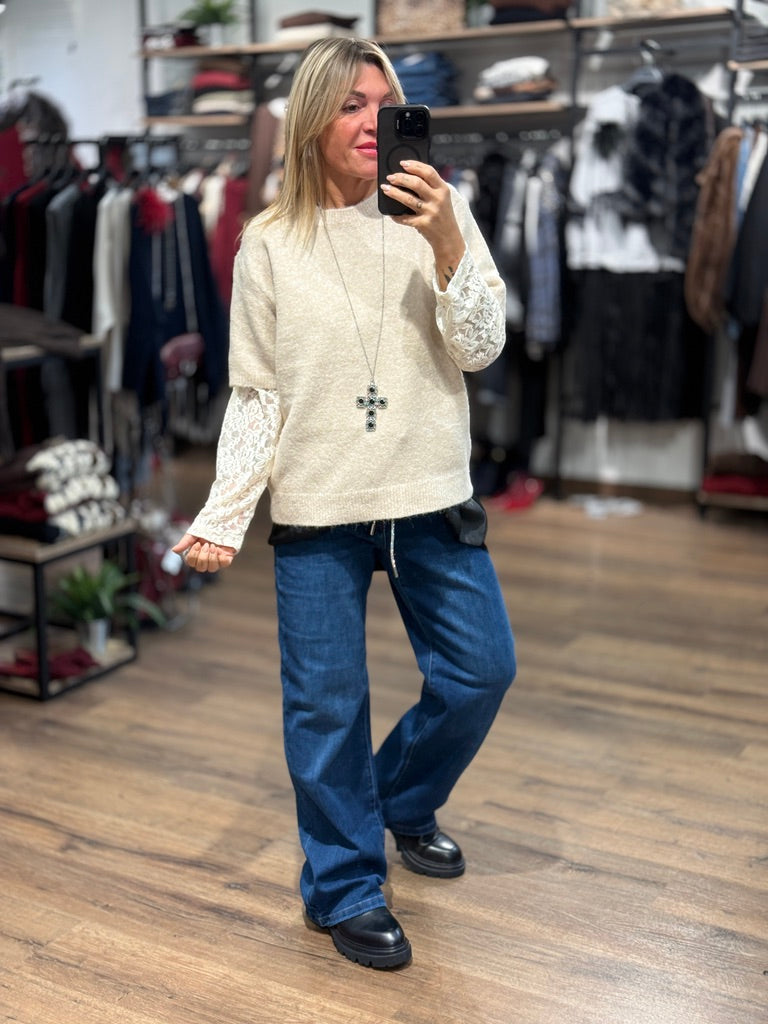 Maglia manica in pizzo