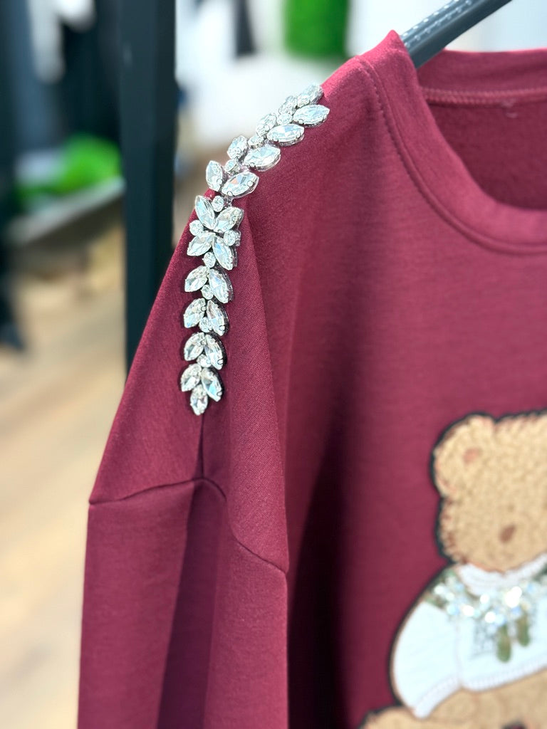 Felpa con orso e strass