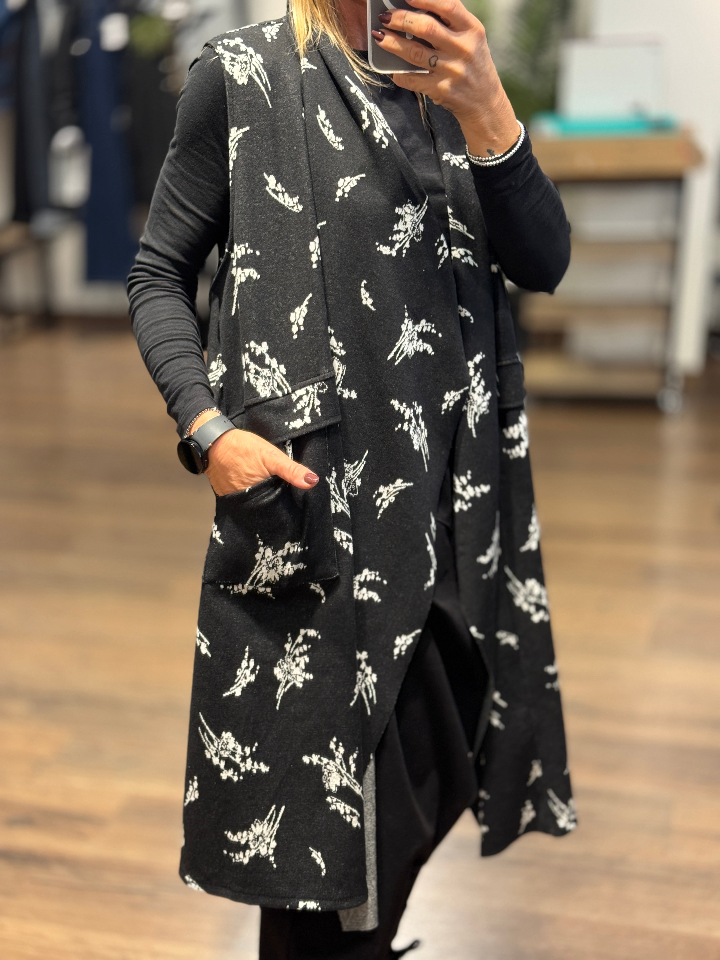 Gilet lungo con stampa
