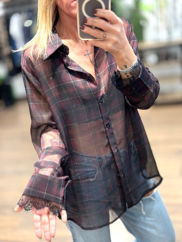Camicia semitrasparente con pizzo