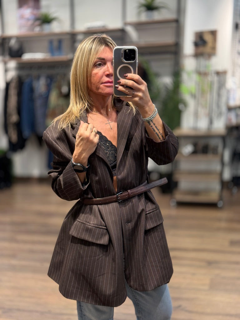 Giacca over gessata con tintura