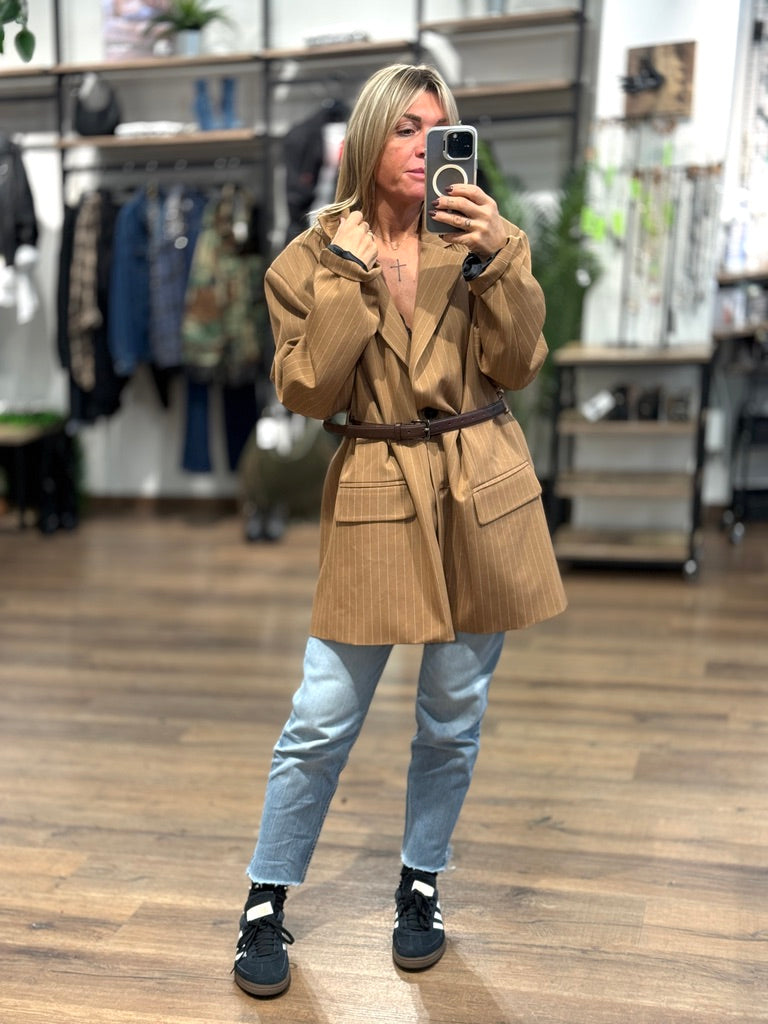 Giacca over gessata con tintura