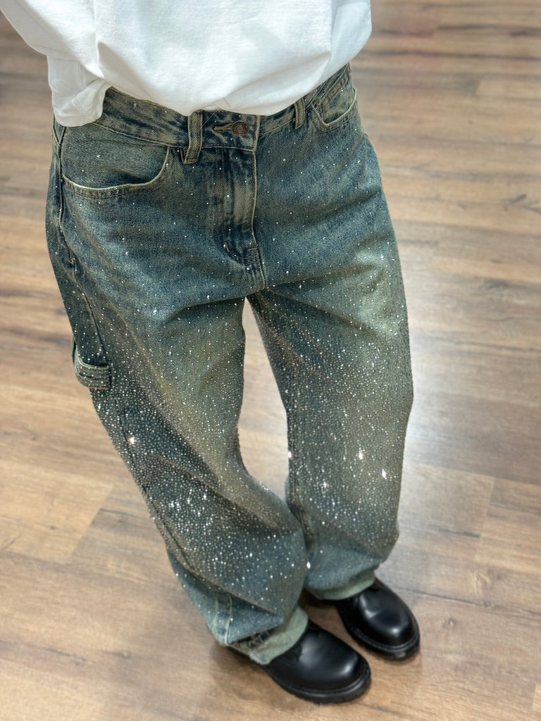 Jeans baggy con brillantini