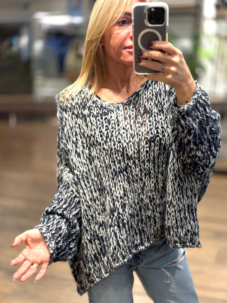 Maglione scollo a V bicolor