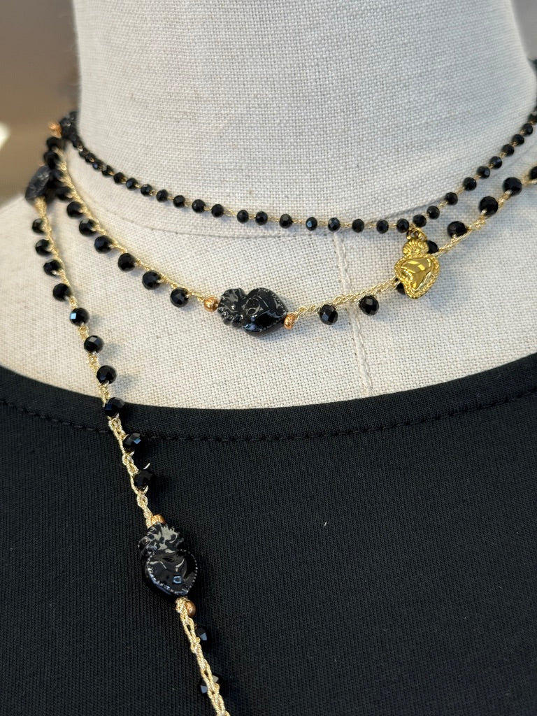 Collana lunga con ciondolo colore oro SACRO CUORE + bracciale
