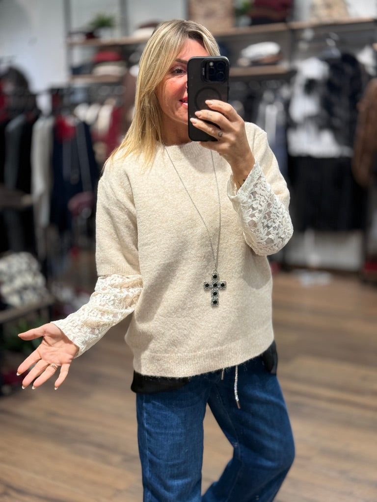 Maglia manica in pizzo