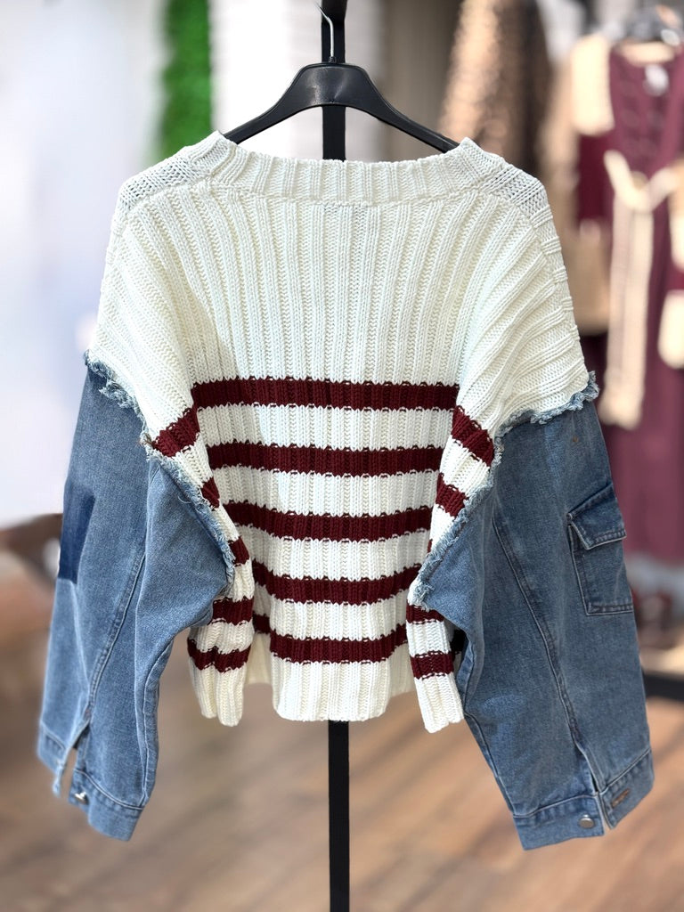 Maglia con inserti in tela jeans