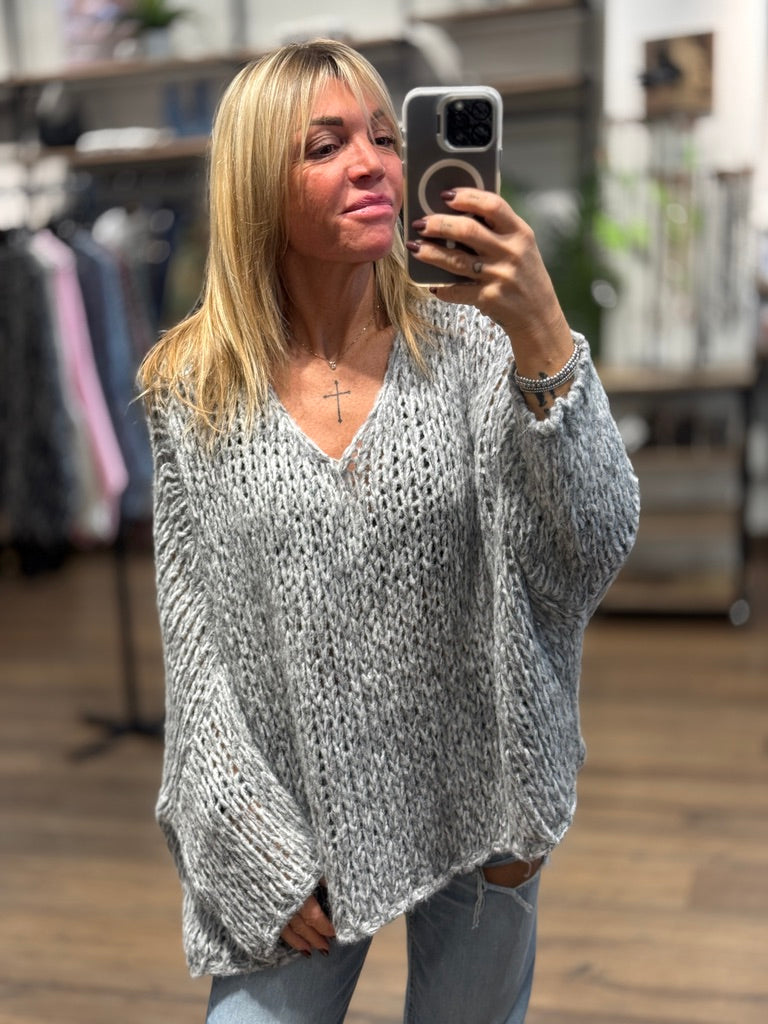 Maglione scollo a V bicolor