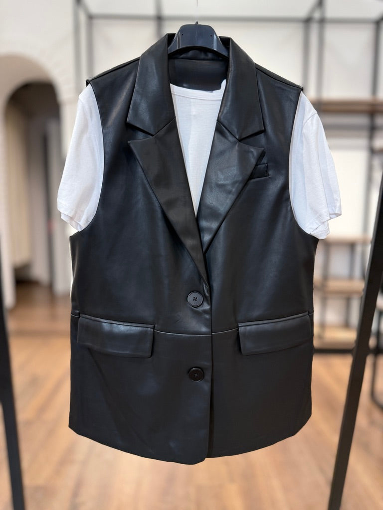 Gilet lungo in ecopelle