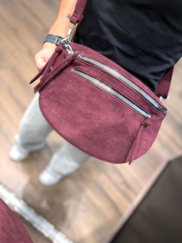 Marsupio in tessuto effetto scamosciato con zip