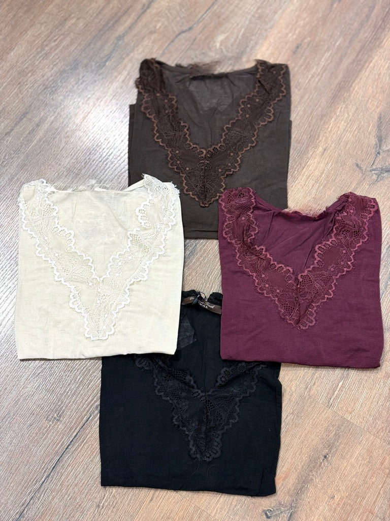 Tshirt scollo pizzo misto cashmere.