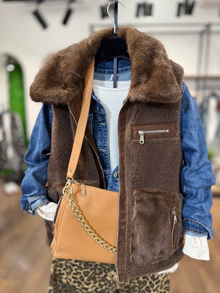 Gilet teddy con inserti in ecopelliccia