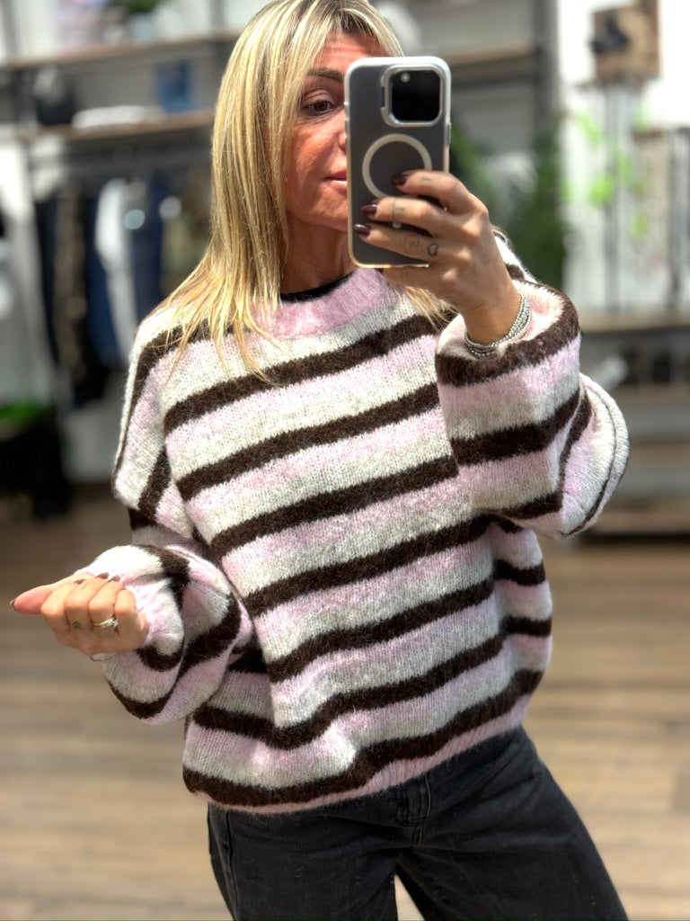 Maglia girocollo righe mix