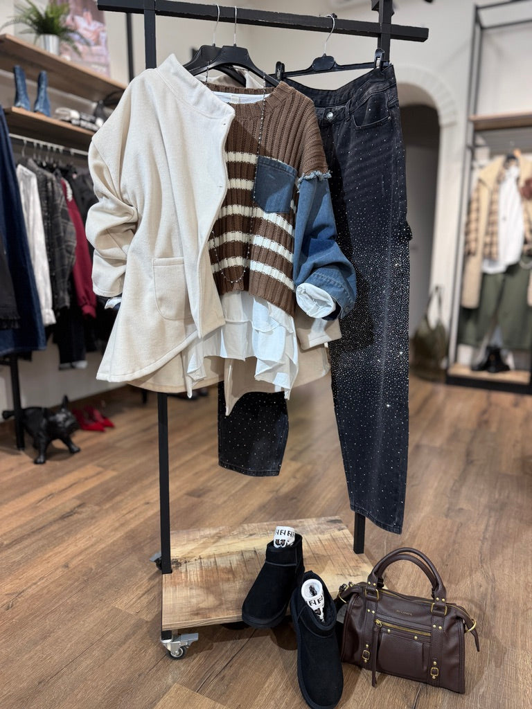 Maglia con inserti in tela jeans