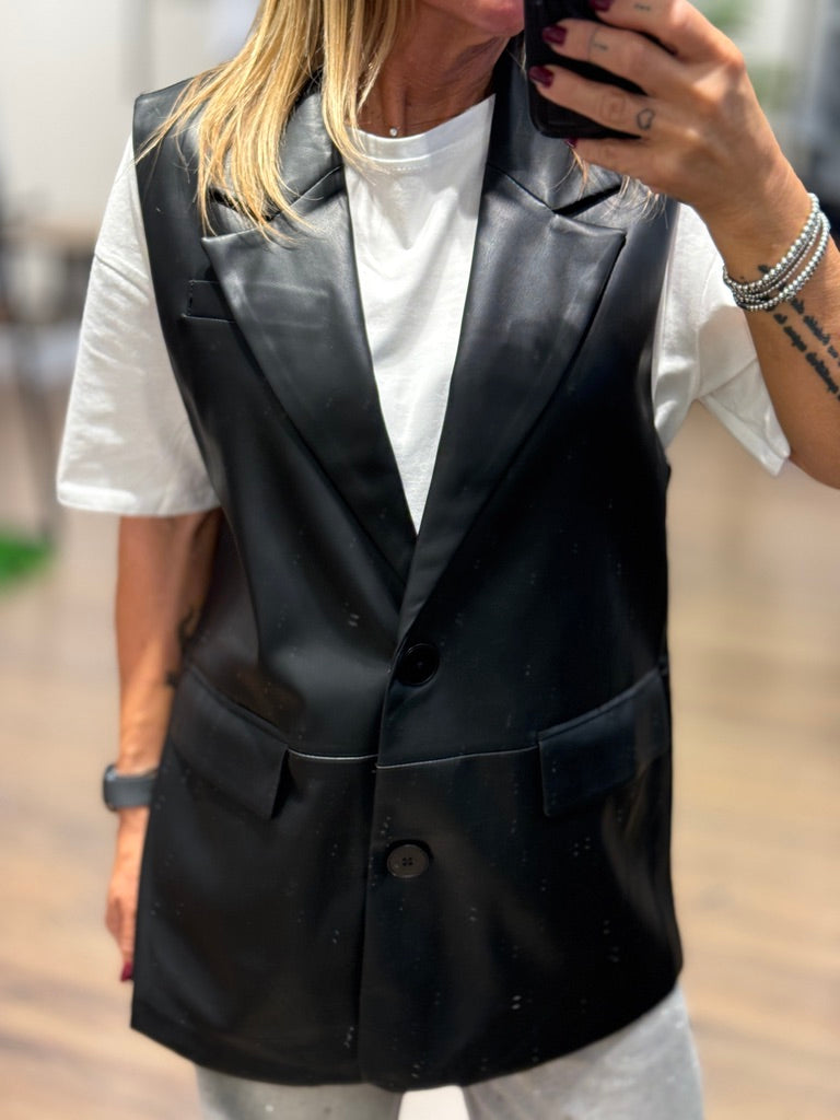 Gilet lungo in ecopelle