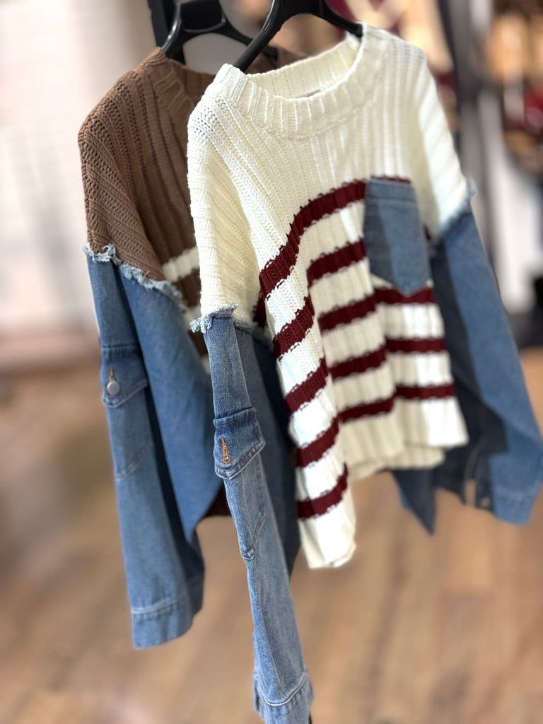 Maglia con inserti in tela jeans