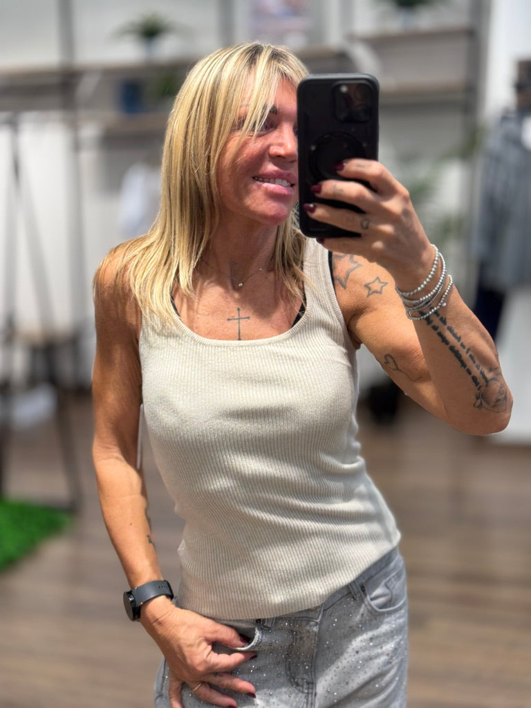 T-shirt senza maniche a costina
