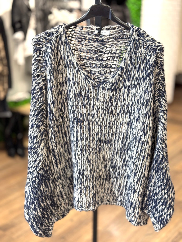 Maglia scollatura a V doppio colore
