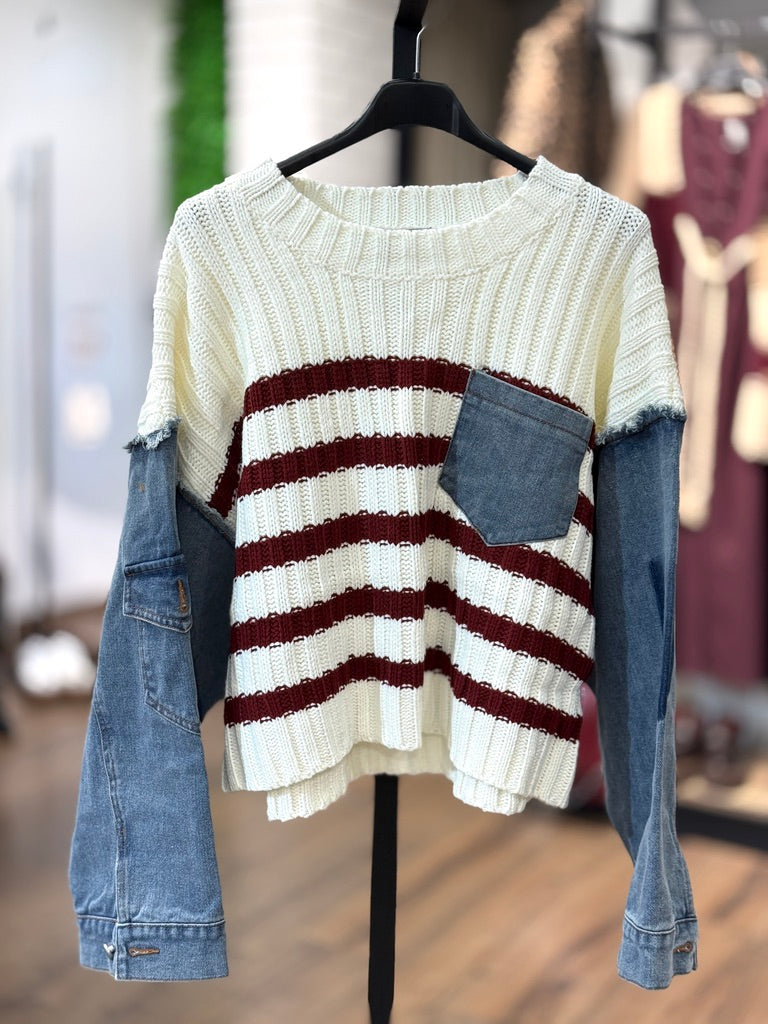 Maglia con inserti in tela jeans
