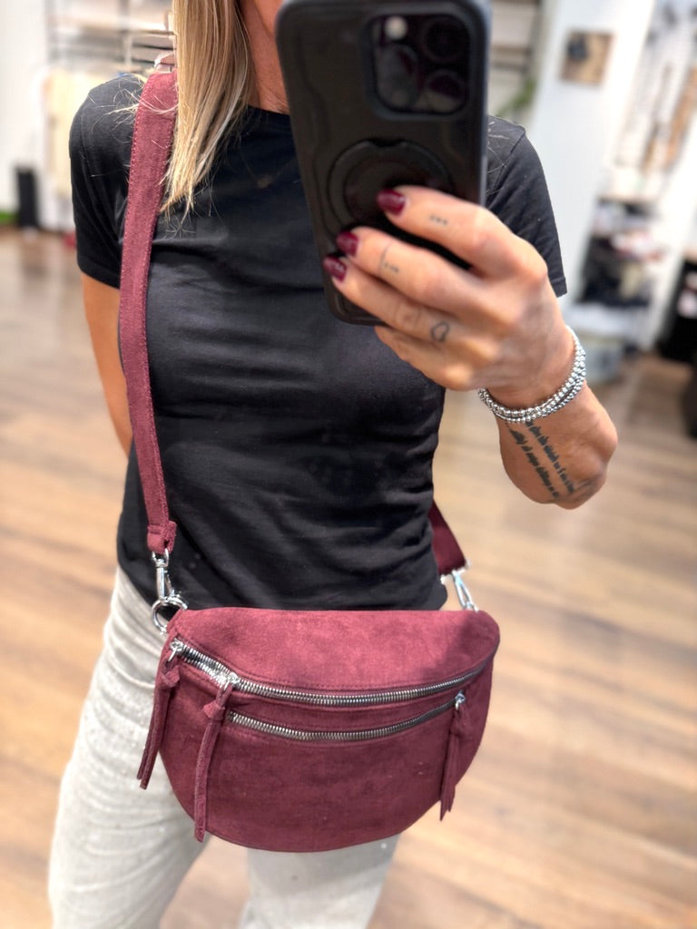 Marsupio in tessuto effetto scamosciato con zip
