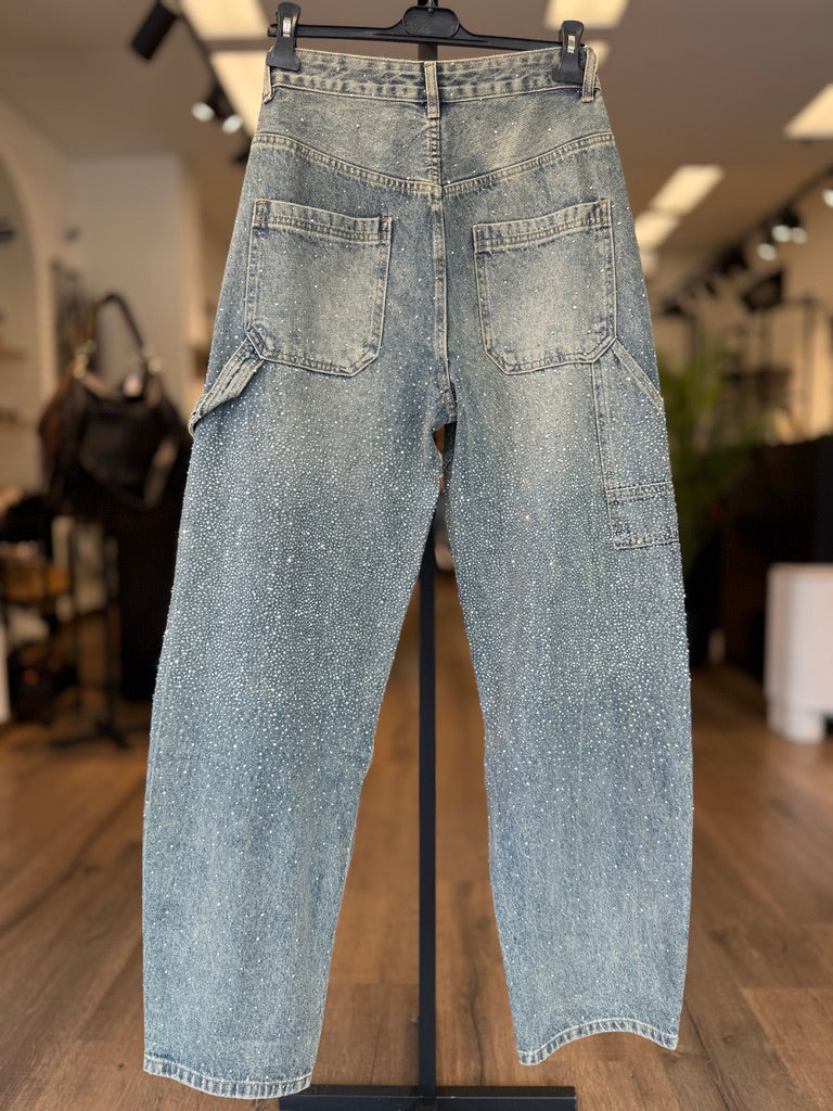 Jeans baggy con brillantini