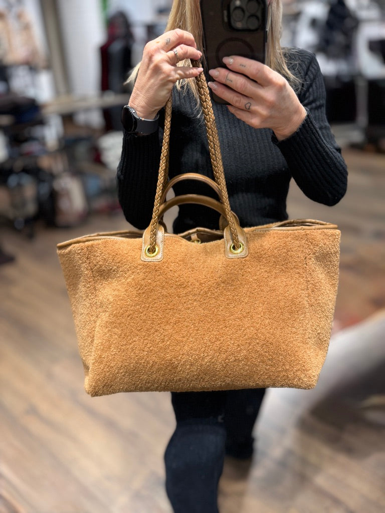 Maxi borsa in tessuto effetto pelliccia