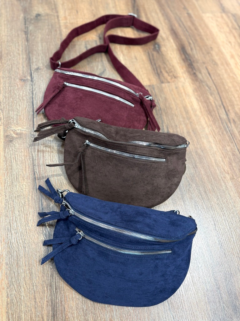 Marsupio in tessuto effetto scamosciato con zip