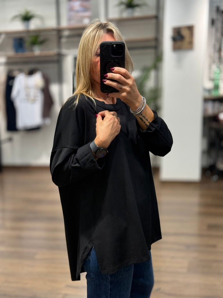 T-shirt manica lunga con bottoni dietro