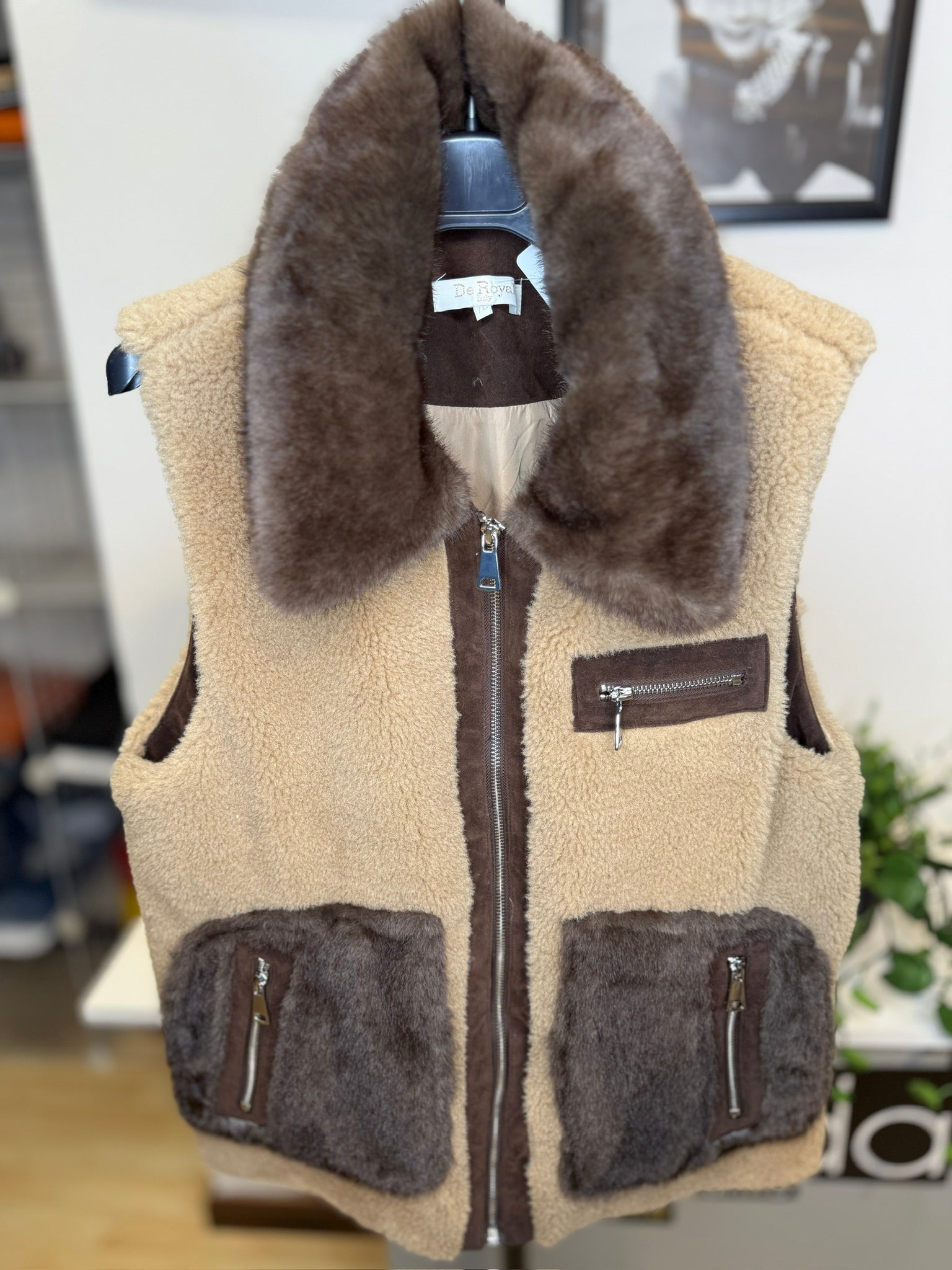 Gilet teddy con inserti in ecopelliccia