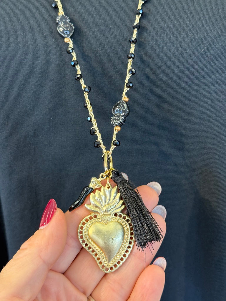 Collana lunga con ciondolo colore oro SACRO CUORE + bracciale